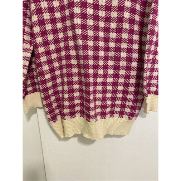 Who What Wear Cardigan Long Sweater Size M Pink Houndstooth Gold Buttons Pockets - Picture 14 of 14
